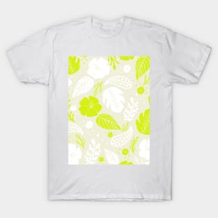 Foliage & Hibiscus Pattern - Green T-Shirt